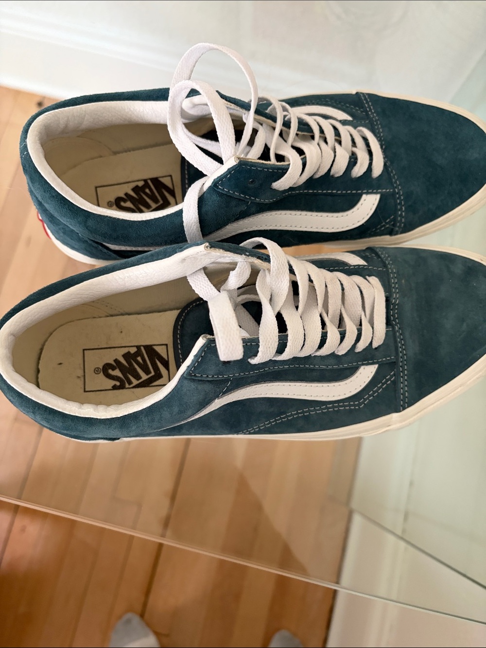 Vans Men’s Old Skool Teal and White Suede Sneakers